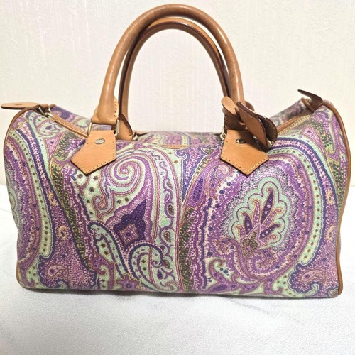 ETRO Leather Mini Boston Bag – Paisley Purple women hand bag purse handle