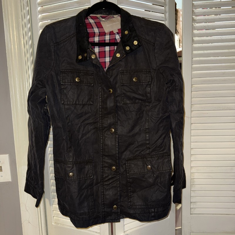 Banana Republic Jacket Womens M Navy Field Safari Waxed Chore Flannel Lined