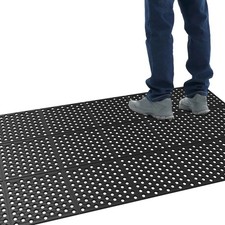36'' x 118'' 3 x 10 FT Rubber Floor Mat Anti-Fatigue Non-Slip with Holes Black