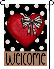 Valentine's Day Double-Sided Garden Flag 12x18 Inch Red Heart with Bow