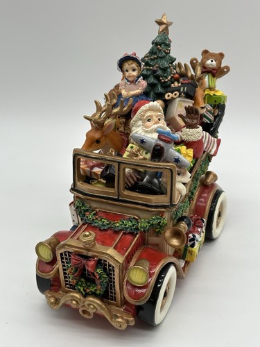 Fitz & Floyd Merry Christmas Music Box Santa Car w/Gifts Toys Reindeer Tree Dogs - Picture 1 of 10