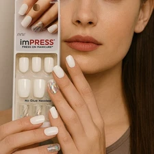 imPRESS Press On Manicure One Shine Day White Gel Nails 30 pcs Holiday 94-31