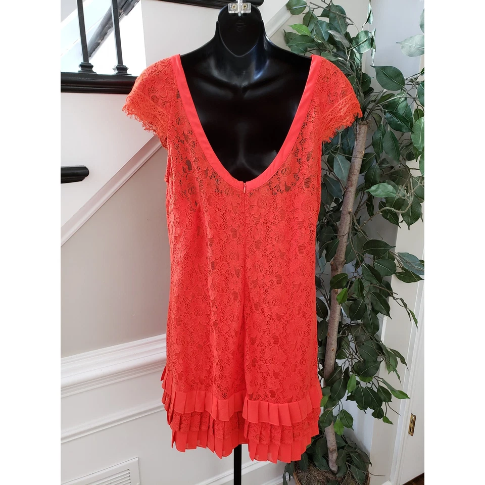 Jessica Simpson Shift Dress Women Size 10 Red Floral Sleeveless Lined Frill Hem - Image 4 of 4