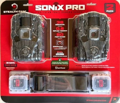 STEALTH CAM SONIX PRO 36MP CELLULAR TRAIL CAMERA 2 PACK, 32GB SD CARD (NEW)