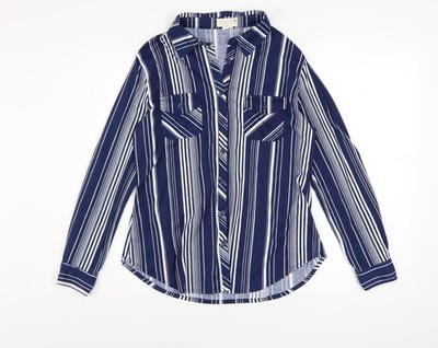 Madison & Monroe Damen blau gestreiftes Langarm Hemd mit Knopfleiste Größe S