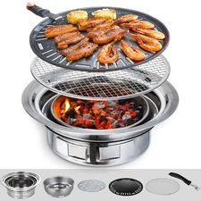Puraville Charcoal Barbecue Grill, 13.7 Inches Non-Stick Korean BBQ Grill, Po...