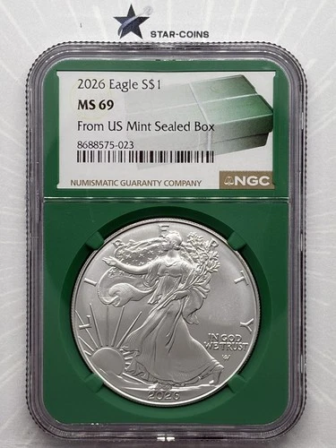 2026 Silver Eagle NGC MS69 From US Mint Sealed Box Label