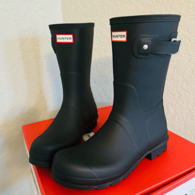 HUNTER Original Short Waterproof Rain Boot, Rubber Black 
