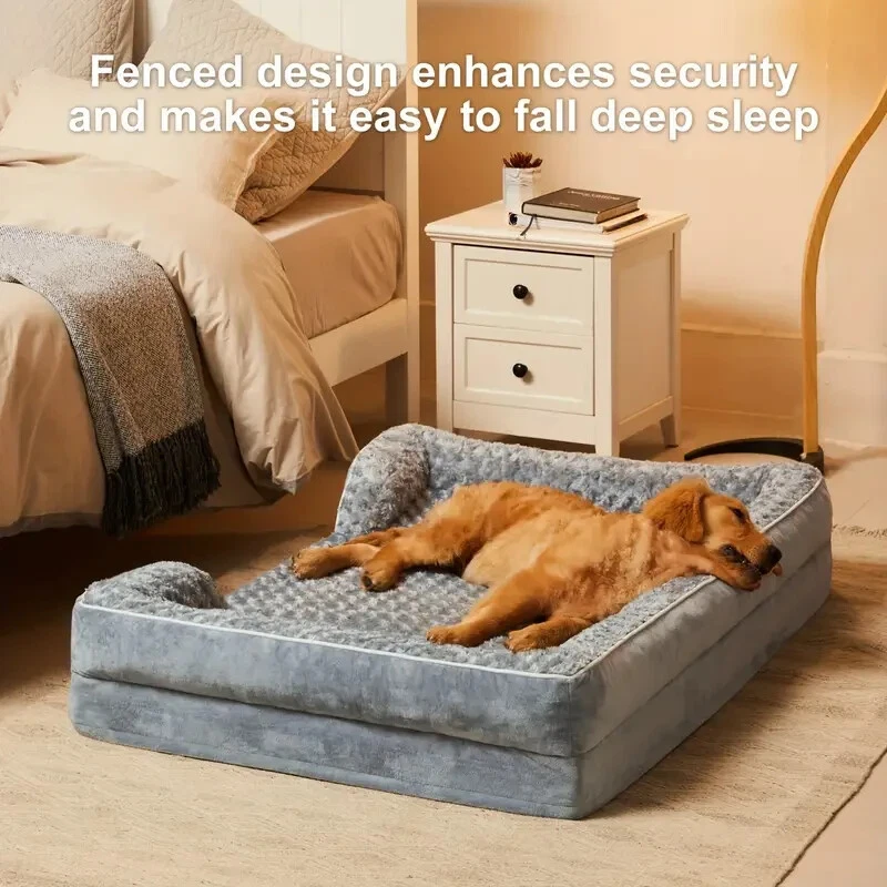 XL-Plus Dog Bed Orthopedic Foam Sofa Bed Gray Pet Sofa w Removable Cover