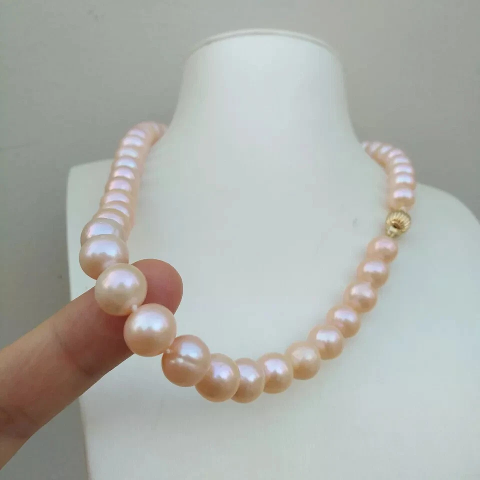 Increíble collar de perlas rosa natural 16/36 pies AAA Japón Akoya 9-10 mm 14k Foto 4 de 4