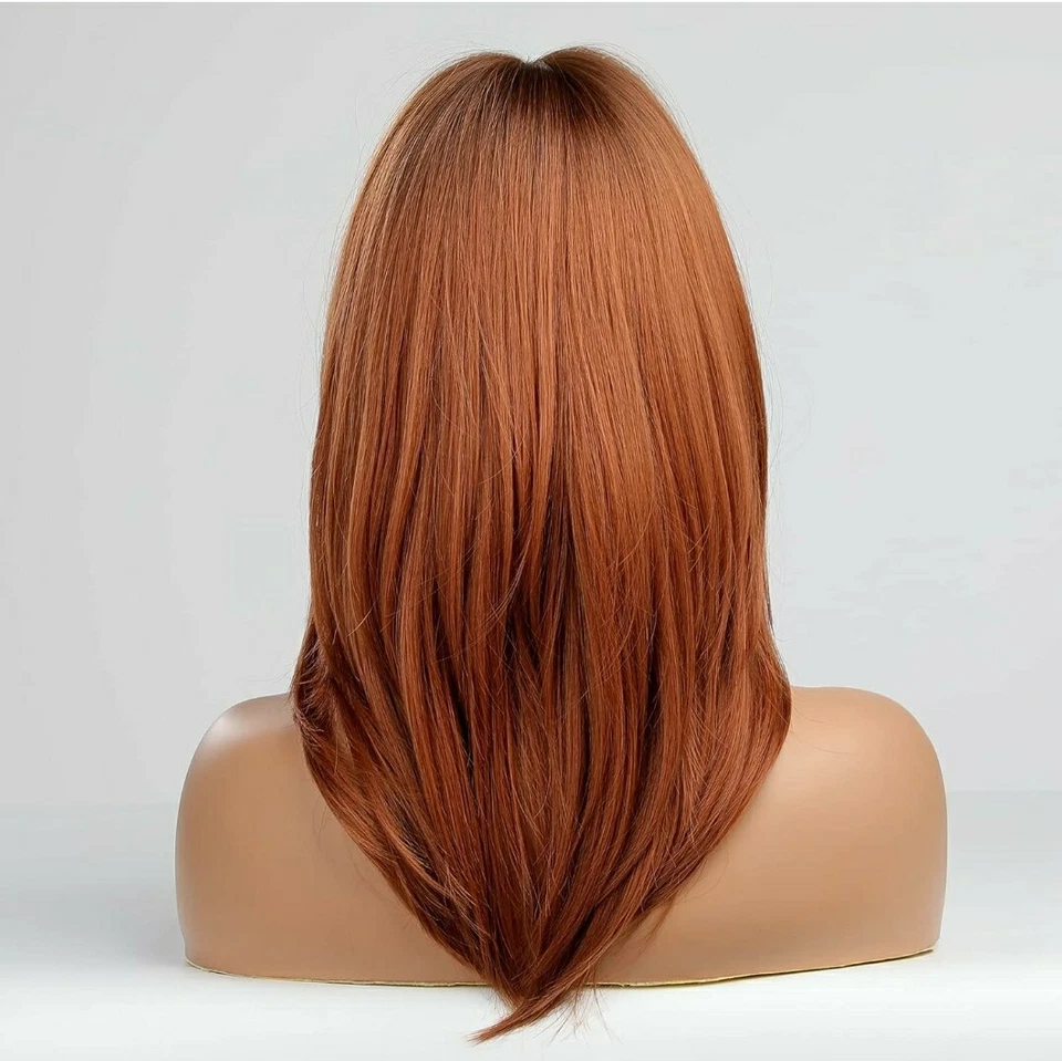 Peluca Larga Capas Recta con Golpes Castaño Rojizo/Cobre/Rojo Cabello Resistente al Calor Foto 4 de 4