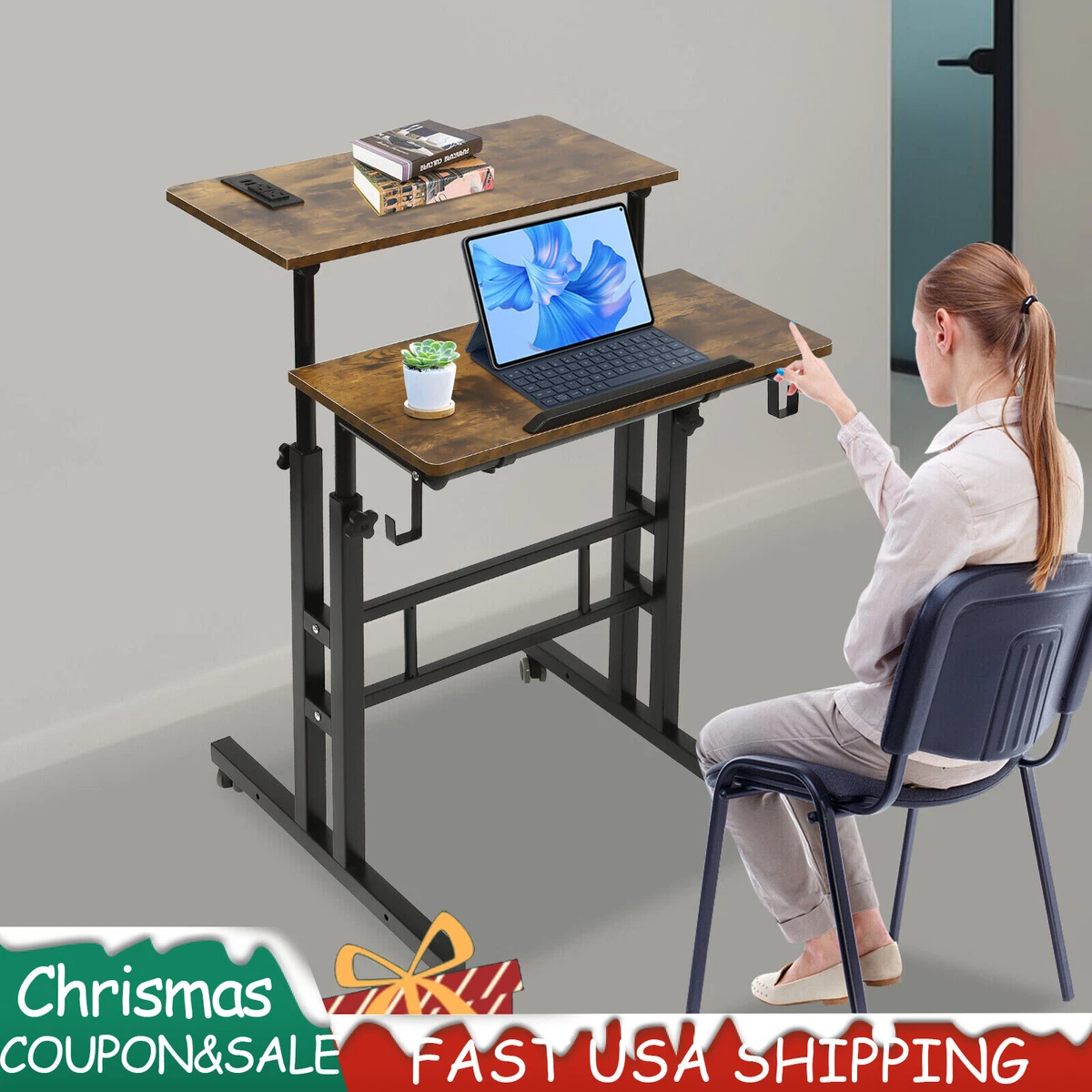 Mobile Stand up Desk Small Adjustable Standing Desk with Wheels