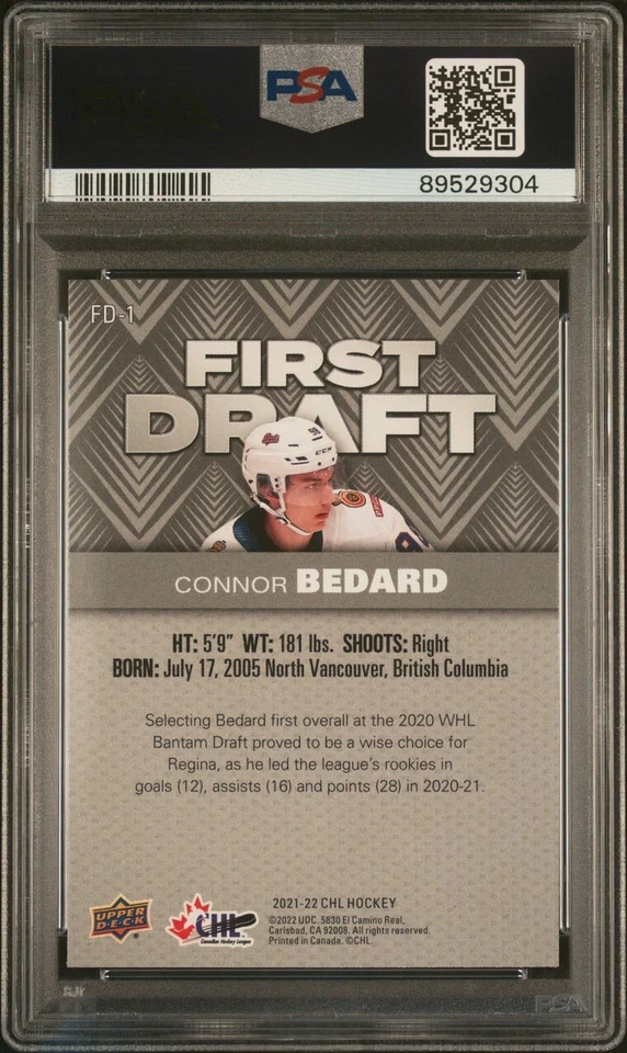 2021-22 Upper Deck CHL First Draft Connor Bedard #FD-1 PSA 10 GEM MINT - Image 2 of 3