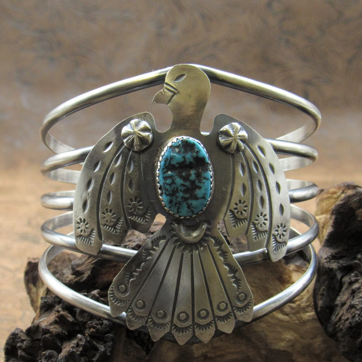Sterling Silver Turquoise Thunderbird Cuff Bracelet
