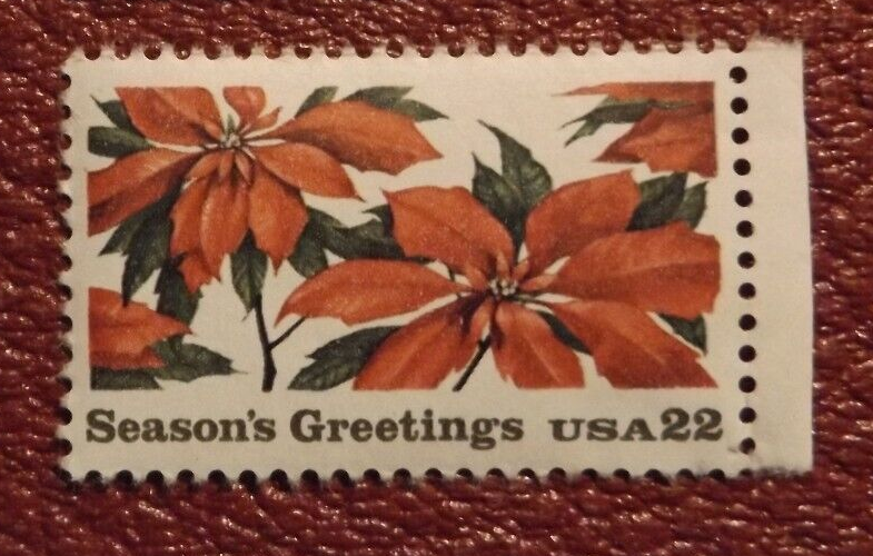 Poinsettia Season’s Greetings USA 22 Cent Stamp “Free Shipping” MLH OG
