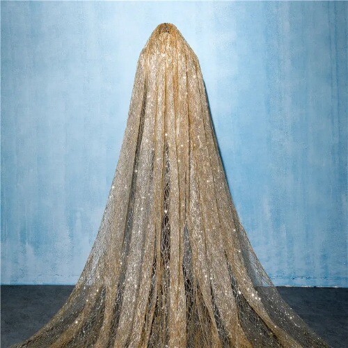 Gold 3Meters Wedding Bridal Veil Long Bride Cathedral Veil Glitters Shiny - Picture 3 of 5