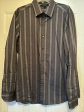 Marc Anthony Slim Fit Mens Large Grey Striped Long Sleeve Button Up Shirt