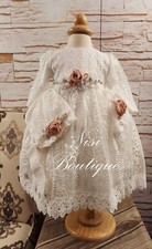 Free Shipping  Baptism Dress Long Sleeve Christening Gown Baby Girl White Dress