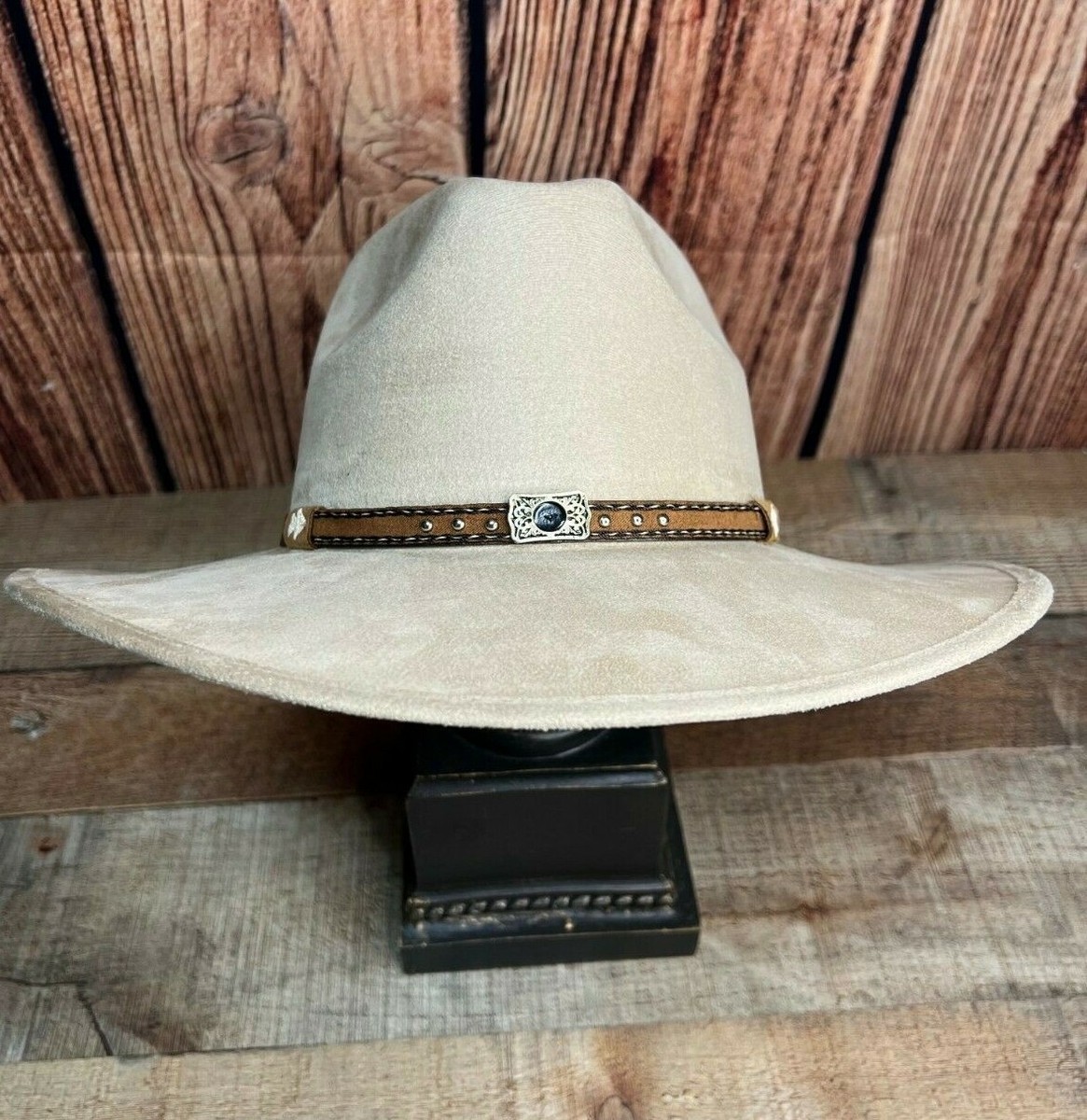 Men Women Faux Felt Western Cowboy Wide Indiana Hat Tejana  display picture 2