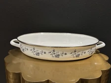Crowning Touch Harvest Blossom BLUE FLORAL Porcelain Enamel Oval Roaster 13"