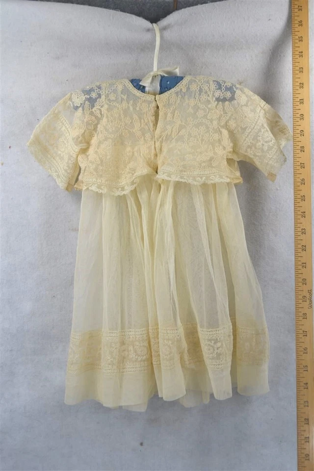 antique dress Edwardian girls 1890 fancy net lace ivory handmade original best - Image 3 of 4