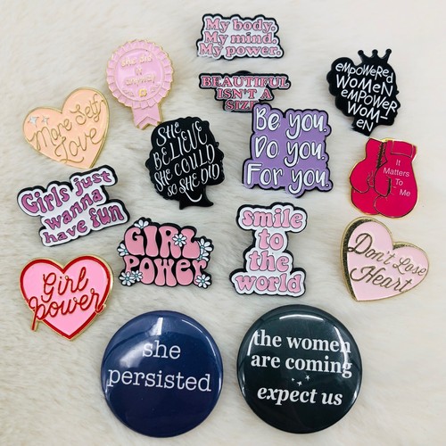 Girl Power Feminist Rally Lapel Pin Lot of 15 - My Body, She Persisted, Have Fun