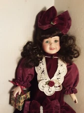 Melissa Jane Collection Very Vintage Porcelain Doll  Red Dress & Bow has Tag
