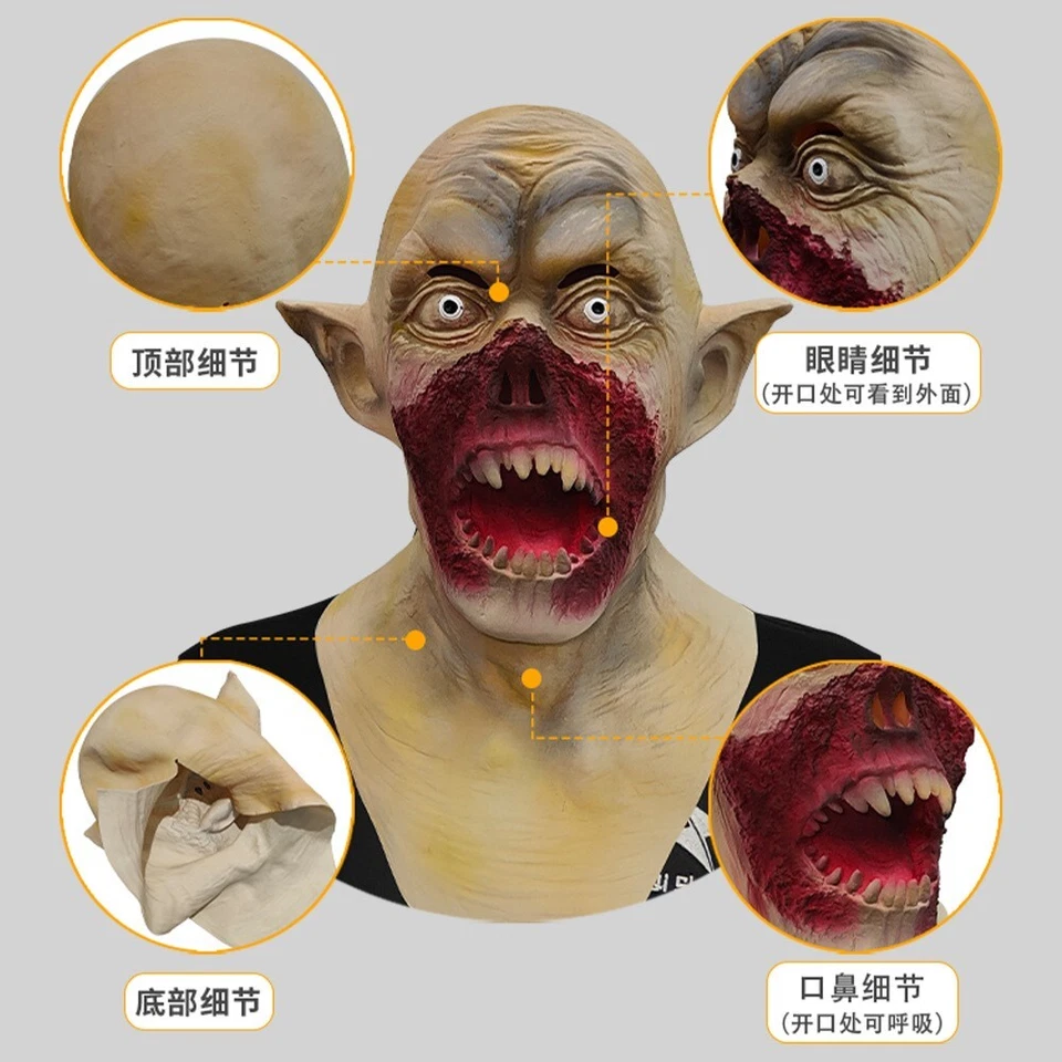 Masquerade Halloween Latex Scary Zombie Headgear Mask Creepy Party Cosplay Prop - Image 3 of 4