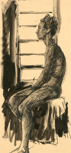 Peter Collins ARCA - 20th Century Pen and Ink Drawing, Window Gazing