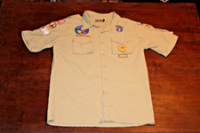 Boy Scouts of America BSA Men's Shirt Tan Medium Glued Patches Supplex Nylon