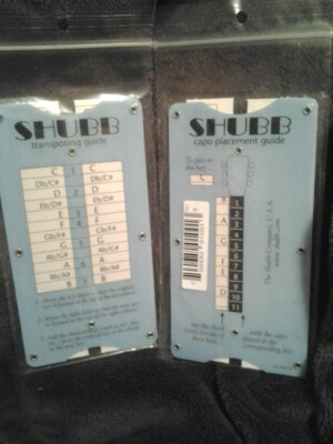 Shubb TG1 Guitar Chord Transposing Chart and Capo Placement Guide