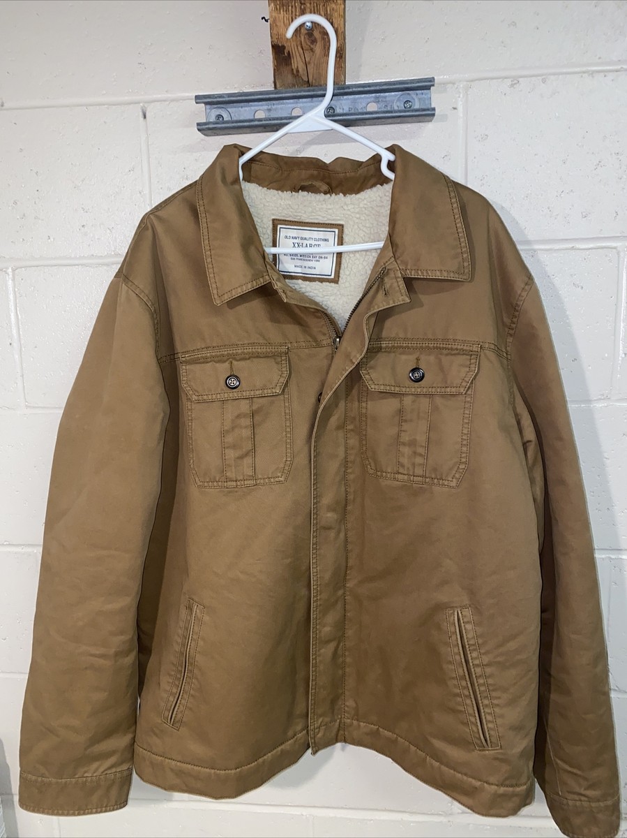 Jacket Mens XXL Brown Full Zip Sherpa Lined Utility/Work Coat Old