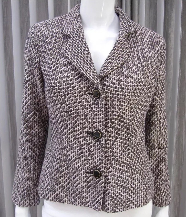 Blazer Femme Court Neiman Marcus Tweed Rose Et Noir - Taille 4, Neuf Sans étiquette