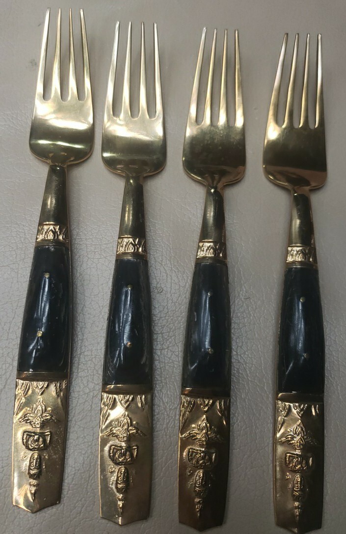 Vintage Thailand Nickle Bronze Flatware 4 Forks MidCentury 1950s