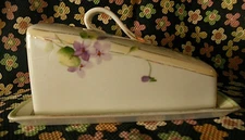 Vintage Hand Painted Nippon Violets Two Piece Cheese Keeper / Dish Porcelain