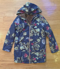 Women's Warm Fleece-lined Blue Floral Jacket Coat - Size M