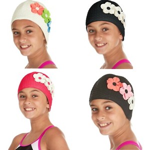 Details About Beemo Kids Girls Swim Bathing Caps Age 7 14 Latex 3 Flowers For Long Short Hair