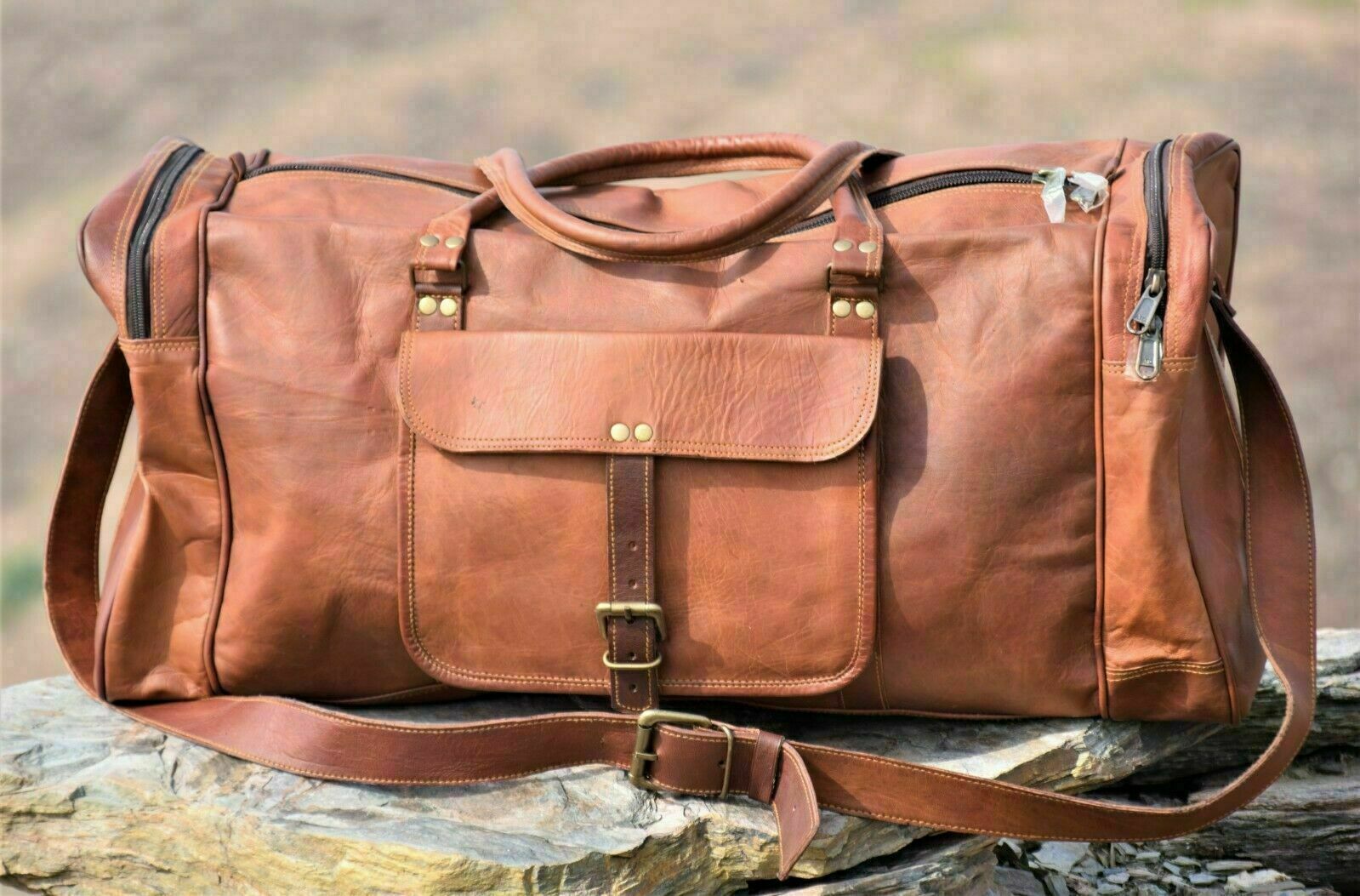 24 Inch Genuine Leather Duffel | Travel Overnight Weekend Leather Bag | Sports