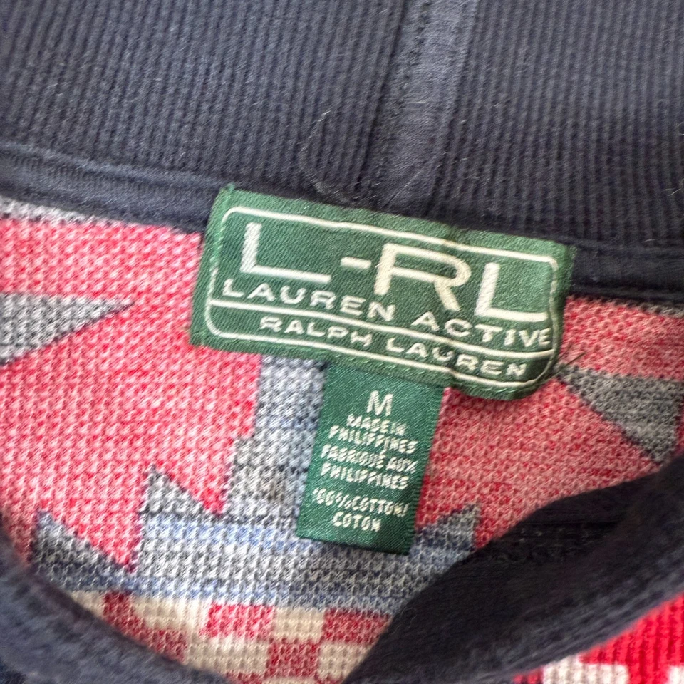 LRL Ralph Lauren Sudadera con Capucha Mujer M Azteca Navajo Activo Top Térmico Tejido Waffle Foto 3 de 4