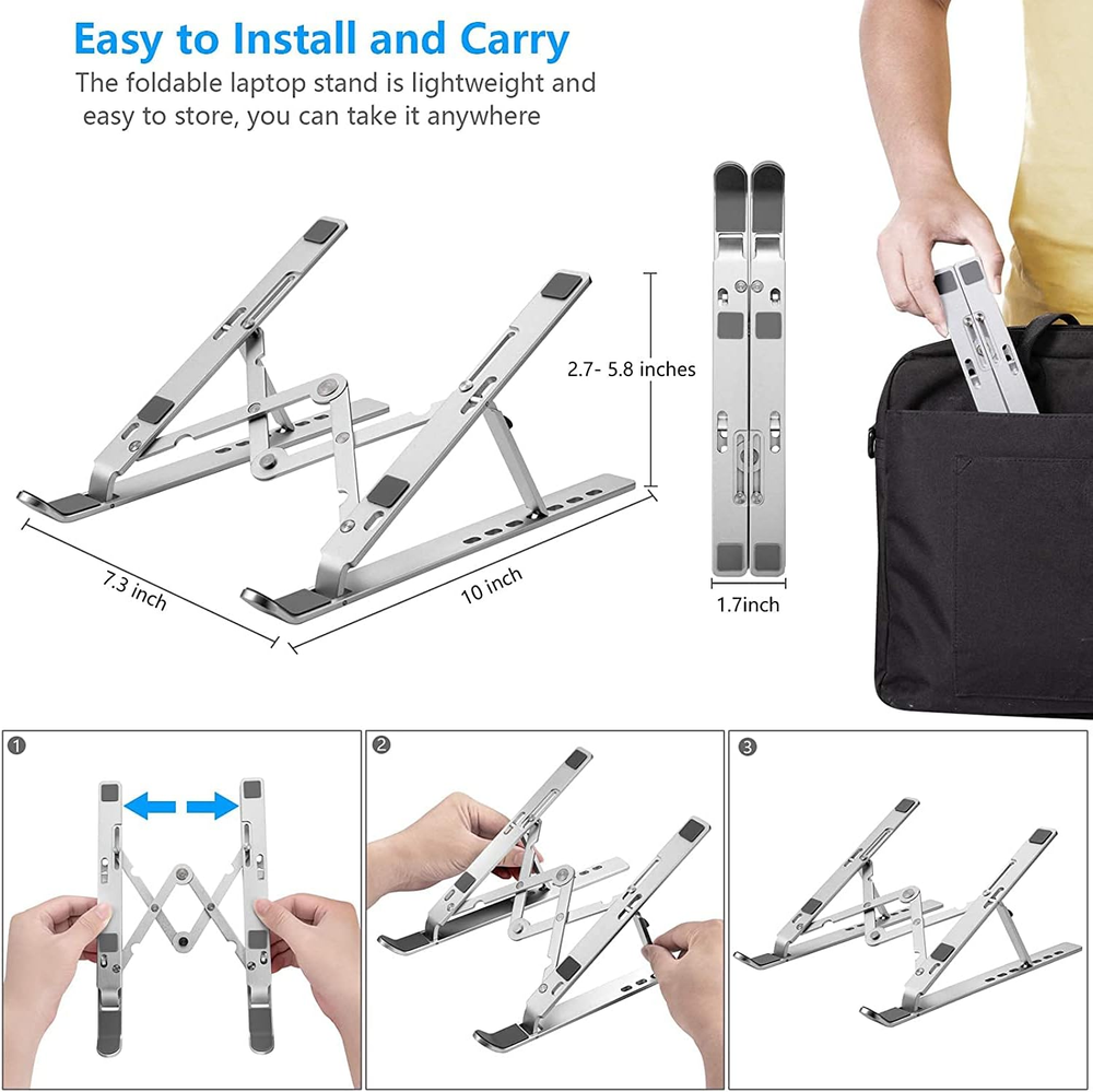 Adjustable Aluminum Foldable Laptop Stand with Cooling Riser Holder