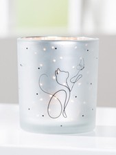 Gilde Windlicht "Love Cat" Katzenmotiv Glas Silberfarben Schwarz Geschenkbox