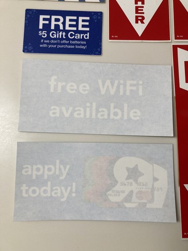 Toys R Us Operational Sticker Signs Lot of 9 - Fire Ext, Wi-Fi, Credit Card etc - Picture 11 of 23