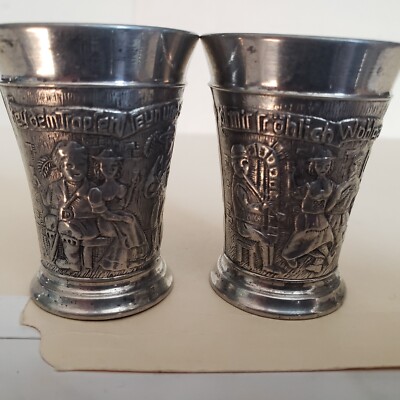 2 German SKS ZINN 95% Pewter Shot Glasses Musicians Pub