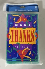 Vintage Amscan Inc "Many Thanks to You" Blank Thank you Cards 25/pack NIP Sealed