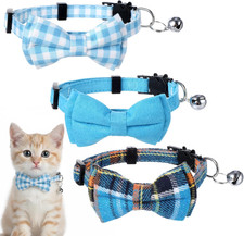 3pcs Bow Tie Cat Collar with Bells, Breakaway Bowtie 1cm/0.4inches, blue