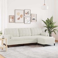 3-Sitzer-Sofa Mit Hocker Creme 210 Cm Samt