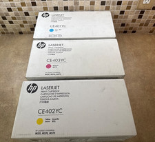 LOT OF 3 GENUINE HP 507A TONER CARTRIDGES CE401YC, CE402YC, CE403YC