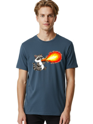 Raccoon-Blowing-Fire Mens Graphic Tee, 100% Cotton, Casual Summer Wear