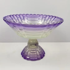 Vintage Amethyst Pressed Glass Compote Pedestal Bowl Floral Ombre Purple Clear