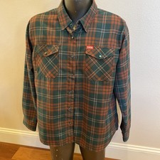 Dixxon Flannel Shirt Mens 2X Rust and Green Plaid Snap Front Mistletoe
